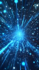 Obraz premium Infinite Blue Light Rays on Black Background, Abstract Image, Texture, Pattern Background, Wallpaper, Cover and Screen for Smartphone, PC, Laptop, 9:16 and 16:9 Format