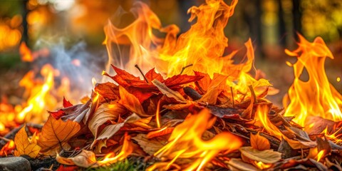 Autumn leaves ablaze with vibrant orange and red flames