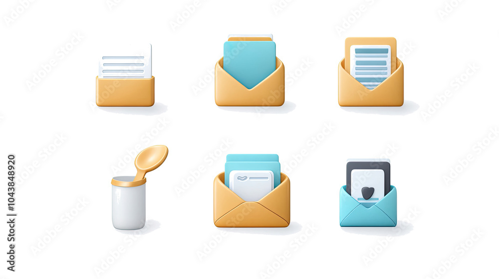 Poster open mail icons set on a transparent background for digital use generative ai