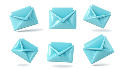 Set of Open Mail Icons in Various Angles on a Transparent Background Generative AI