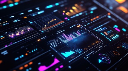 Obraz premium Futuristic control panel with glowing graphs and dials