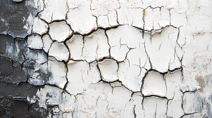 Obraz premium Cracked Thick Paint, Black and White, Abstract Image, Texture, Pattern Background, Wallpaper, Smartphone Cover and Screen, PC, Laptop, 9:16 and 16:9 Format