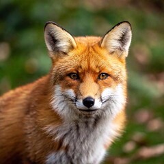 Naklejka premium A medium shot of a red fox sitting among autumn leaves, with rack focus emphasizing the fox's detailed fur and the vibrant, blurred foliage around it