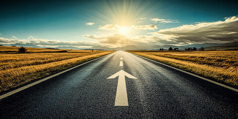 Asphalt Road to Success: Progress and Development Symbolized by Upward Arrows