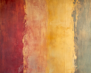 Obraz premium Rustic Textured Wall Painted in Autumnal Palette: Golden Yellow, Deep Red, and Rustic Orange with Color Washed Technique