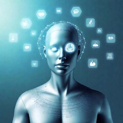 "A creative depiction of AI as a medical consultant, with a central AI core surrounded by floating medical symbols, patient data, and treatment algorithms, illustrating its role in enhancing