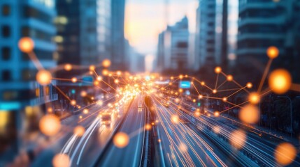 Fototapeta premium Business networking connection concept and Wi-Fi in city. Technology communication, The wireless communication , High Speed Internet , Optical fiber , Background blur building in the capital 