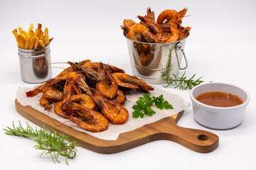 Hot Smoked Shrimps Delicious Seafood Platter paired perfectly with crispy Fries