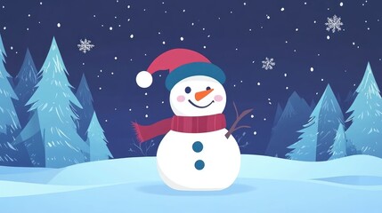 Fototapeta premium Christmas snowman flat design, winter wonderland theme, animation