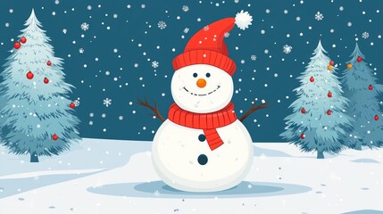Obraz premium Christmas snowman flat design, winter wonderland theme, animation