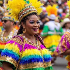 Obraz premium carnival, festival, beautiful festival of colorful participants in the streets of san miguel de carnaval, san miguel