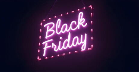 Black Friday Symbol illustration sign in neon style, Light glowing neon on black background.