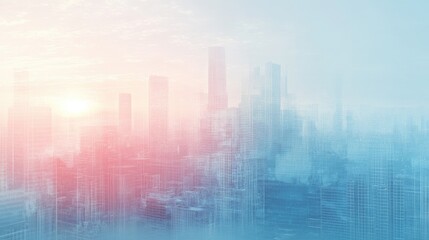 Double exposure of business theme hologram drawing and city veiw background. Concept of success