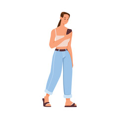 Woman Character Talking Phone Speaking with Someone with Mobile Device Vector Illustration