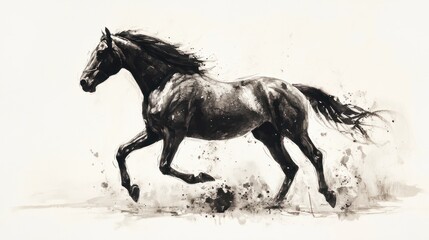 Ink wash painting of horse against white background