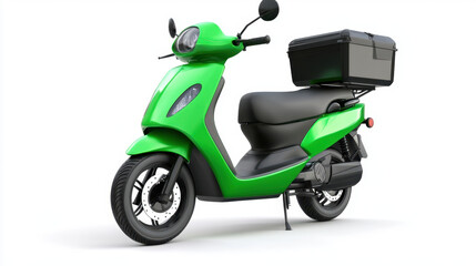 Obraz premium green and black delivery scooter with storage box, ideal for urban transport and food delivery. Its sleek design and compact size make it perfect for navigating city streets