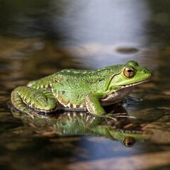 Naklejka premium green frog in the pond