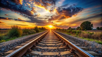 Obraz premium Railroad tracks leading towards a beautiful sunset