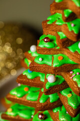Close-up of a Christmas tree made of ginger cookies