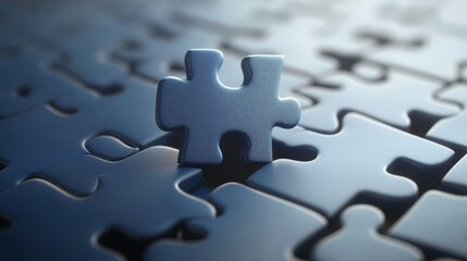 Puzzle pieces connecting, symbolizing problem resolution and collaboration, white minimalistic background, space for text
