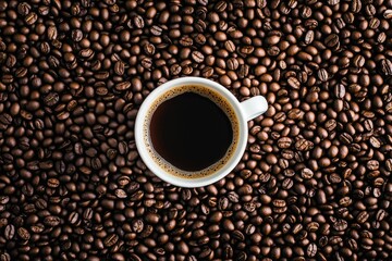 Fototapeta premium Morning Espresso Aroma. Cup of Freshly Roasted Coffee Beans in White Mug