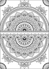 Coloring book page. Colorless pattern with abstract elements. Mandala and floral elements.