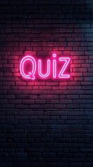 Fototapeta premium Neon Quiz Night: Pink neon sign on a dark brick wall. Perfect for pub quizzes, game nights, or trivia events.