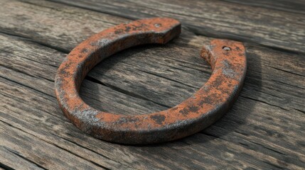 Rusty horseshoe with weathered texture, representing good luck and rustic charm. Perfect for...