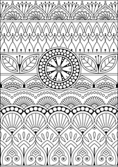 Coloring book page. Colorless pattern with abstract elements. Mandala and floral elements.