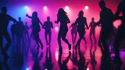 Silhouette of people dancing on a dance floor