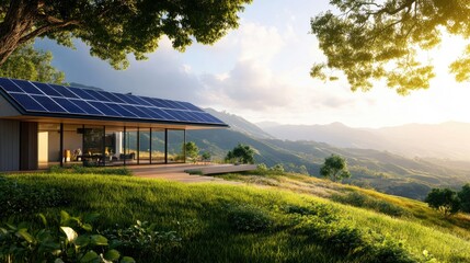 Modern Home with Integrated Solar Panels in Nature