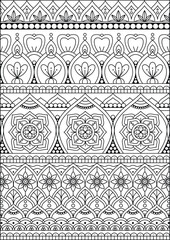Coloring book page. Colorless pattern with abstract elements. Mandala and floral elements.