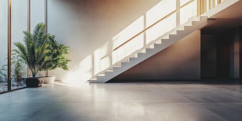 Obraz premium Modern Stairwell with Potted Plant