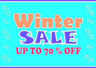 Banner, winter sale, up to seventy percent off, blue background.