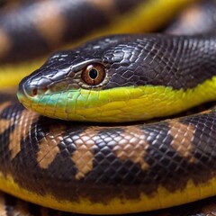 Fototapeta premium close-up extreme macro of a snake eye, with the pupil and surrounding scales in sharp focus, while the rest of the snake's head and background gradually blur out, creating a sense of intense