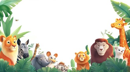 Fototapeta premium Wild Zoo Animals on White Web Banner