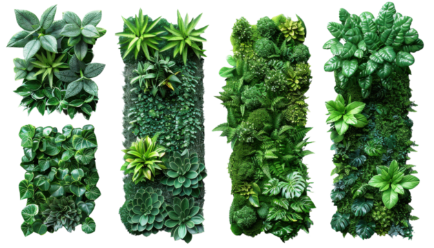 A row of plants with different sizes and shapes