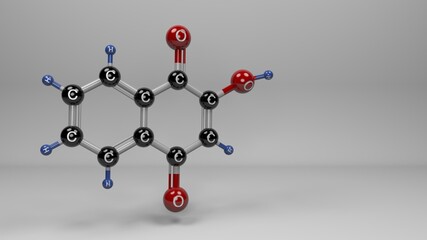 Lawsone molecule. Molecular structure of dye extracted from leaves of henna plants used for temporary skin tattoos and tested as malaria treatment.