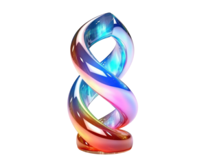 A colorful, spiral shaped glass object with a blue and red swirl