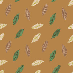 Fototapeta premium Autumn leaves seamless pattern. Season nature repeated background. Falling leaves backdrop. Perfect for textiles, wrapping, stationery, packaging, wallpaper, craft projects.