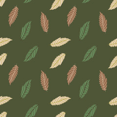 Autumn leaves seamless pattern. Season nature repeated background. Falling leaves backdrop. Perfect for textiles, wrapping, stationery, packaging, wallpaper, craft projects.