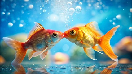 Fototapeta premium Two toy fish kissing 