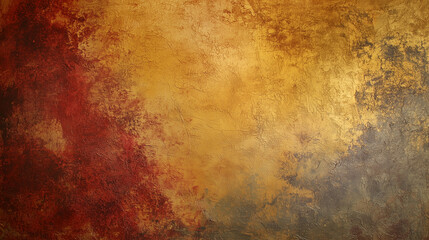 Obraz premium Rustic Textured Wall Painted in Autumnal Palette: Golden Yellow, Deep Red, and Rustic Orange with Color Washed Technique
