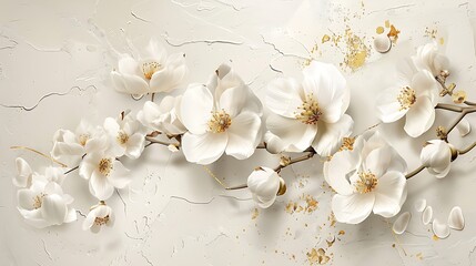 Elegant White and Gold Floral Digital Art Collection for Wall Decor and Design Projects