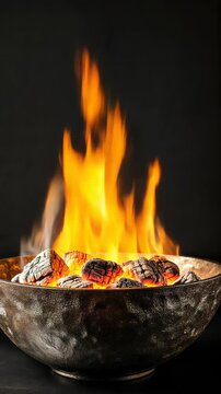 Fire pit with burning coals against dark