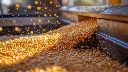 Close-up of Corn Kernels Pouring From a Machine.