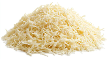 Obraz premium Freshly Grated Parmesan Cheese Pile Isolated White Background