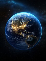 View of Earth from Space with Starry Sky