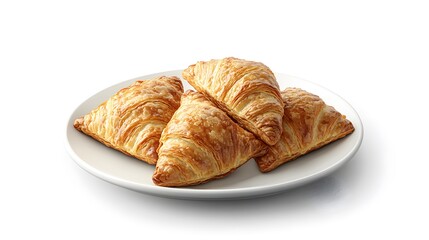 Golden flaky croissants on white plate &ndash; delicious breakfast pastries