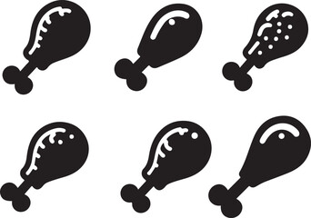 Chicken parts vector art, Icons, Fried chicken leg icon silhouette vector on a white background.